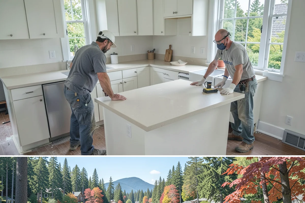 Membrane Roof Installation in Covington, King County, WA - Mild, dry summer weather is best for membrane adhesion and clean welded seams.