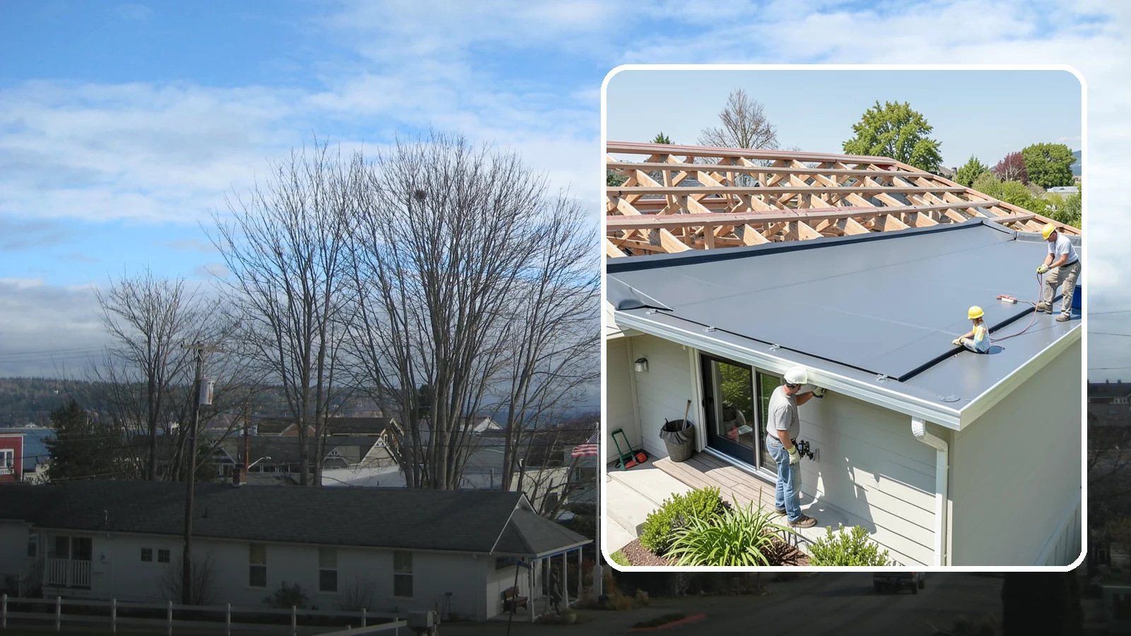 Membrane Roof Installation in Langley, Island County, WA - A seamless single-ply membrane roof engineered for watertight performance on flat and low-slope surfaces.