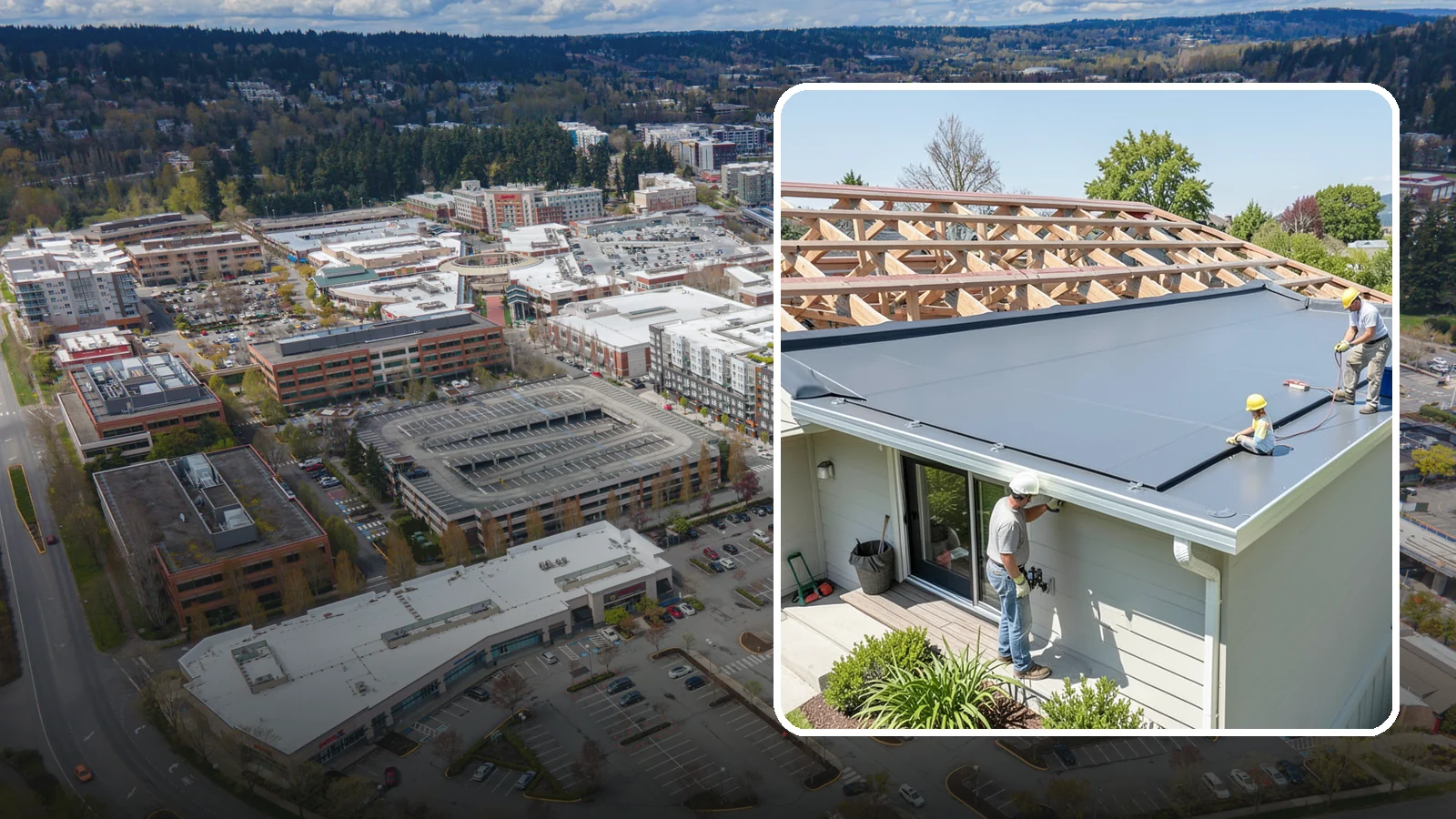 Membrane Roof Installation in Redmond, King County, WA - A seamless single-ply membrane roof engineered for watertight performance on flat and low-slope surfaces.