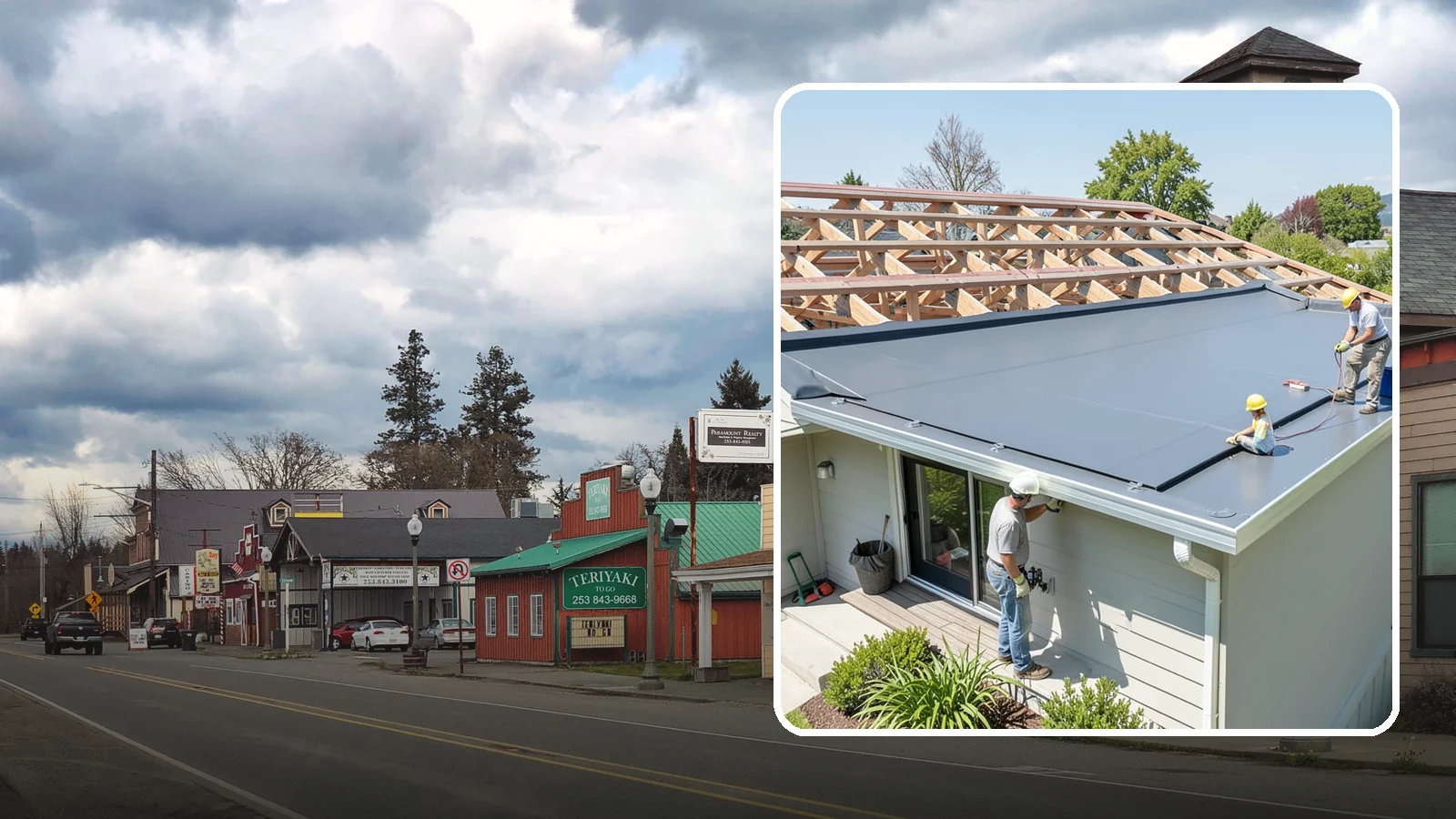 Membrane Roof Installation in Roy, Pierce County, WA - A seamless single-ply membrane roof engineered for watertight performance on flat and low-slope surfaces.