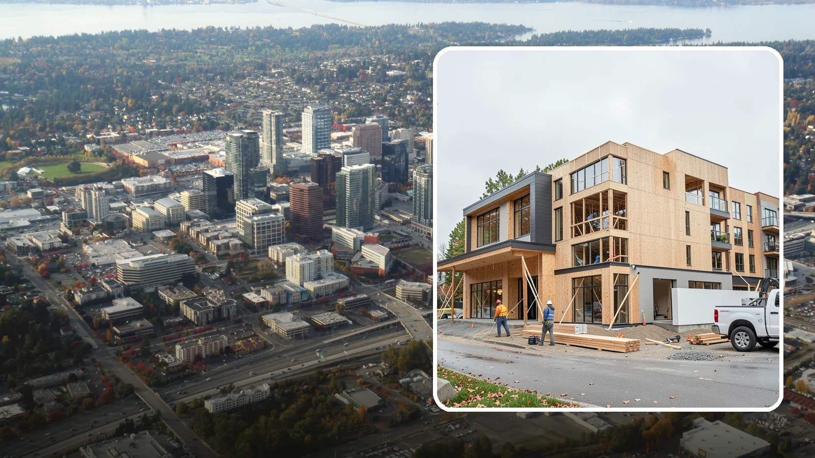 Mixed-Use Construction in Bellevue, King County, WA - Ground-up buildings that combine ground-floor commercial with residential units above.