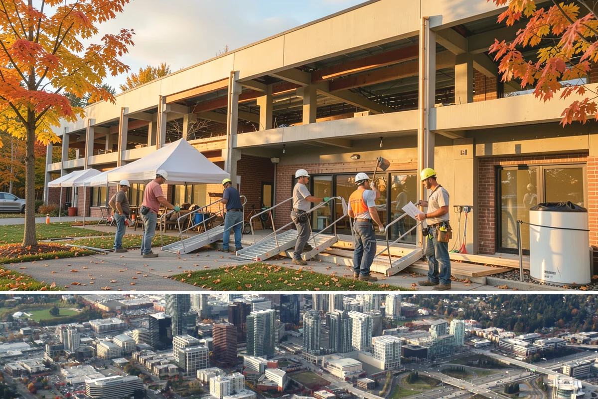 Mixed-Use Construction in Bellevue, King County, WA - We stage foundation and framing through summer so the structure is dried-in before the wet season sets in.
