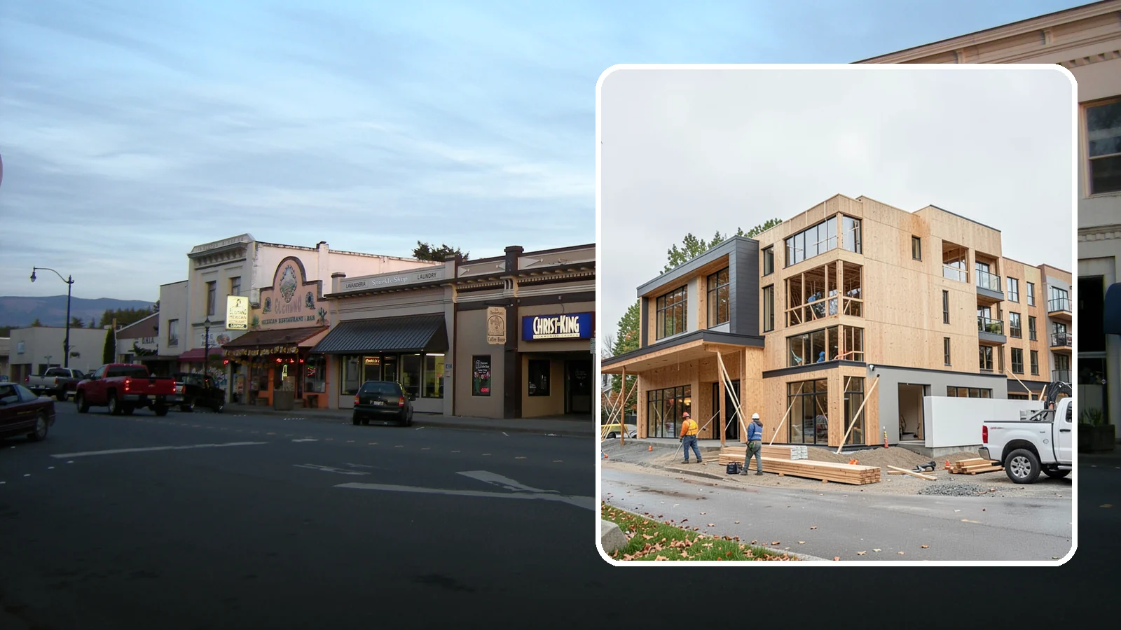 Mixed-Use Construction in Burlington, Skagit County, WA - Ground-up buildings that combine ground-floor commercial with residential units above.