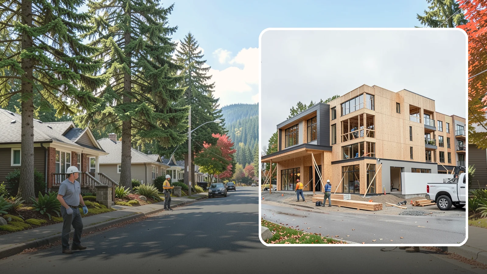 Mixed-Use Construction in Hunts Point, King County, WA - Ground-up buildings that combine ground-floor commercial with residential units above.