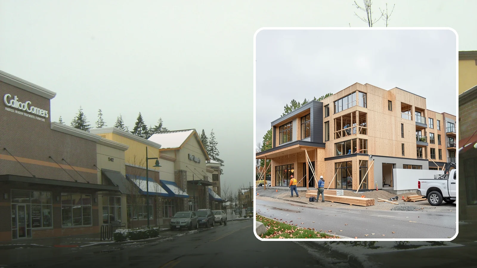 Mixed-Use Construction in Mill Creek, Snohomish County, WA - Ground-up buildings that combine ground-floor commercial with residential units above.