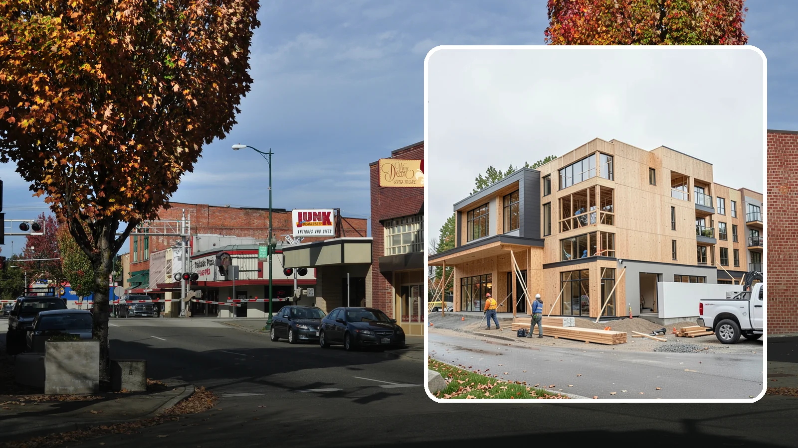 Mixed-Use Construction in Puyallup, Pierce County, WA - Ground-up buildings that combine ground-floor commercial with residential units above.