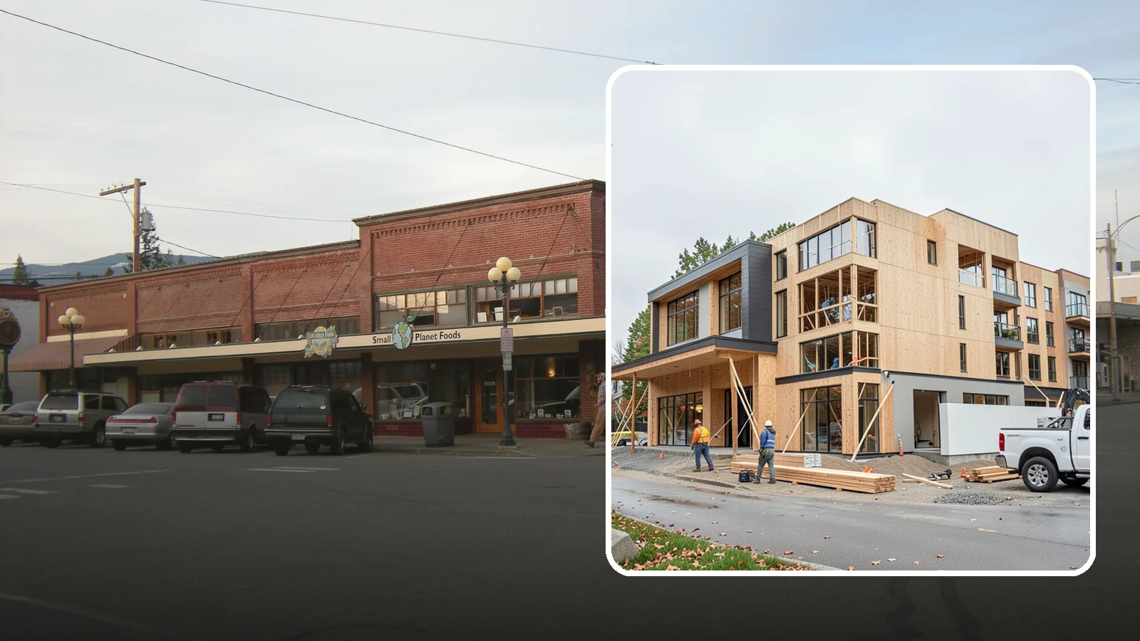 Mixed-Use Construction in Sedro-Woolley, Skagit County, WA - Ground-up buildings that combine ground-floor commercial with residential units above.