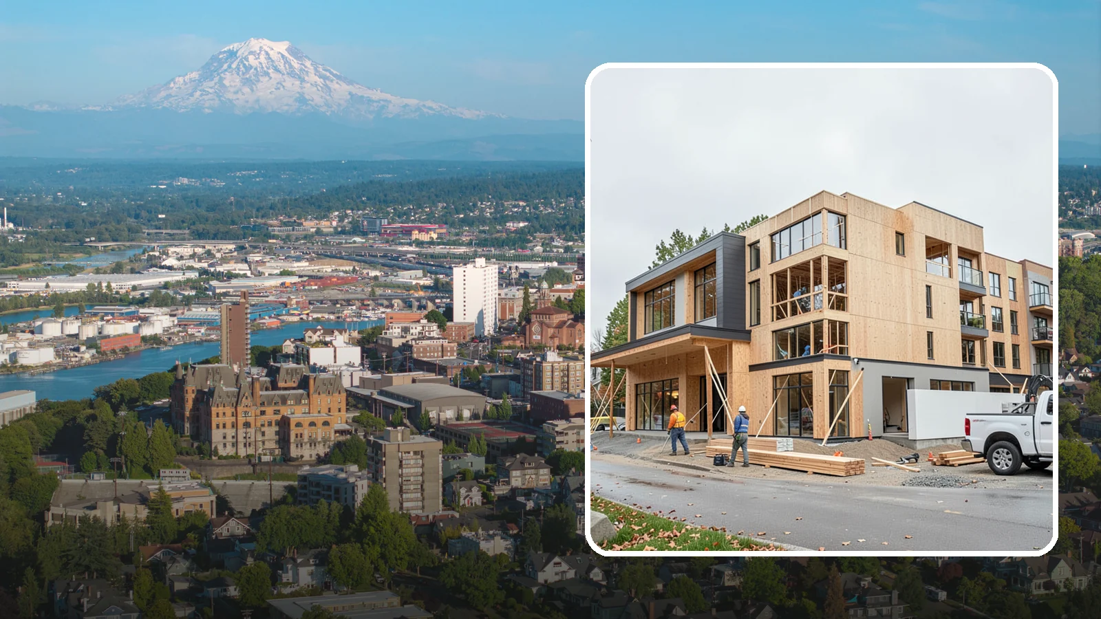 Mixed-Use Construction in Tacoma, Pierce County, WA - Ground-up buildings that combine ground-floor commercial with residential units above.