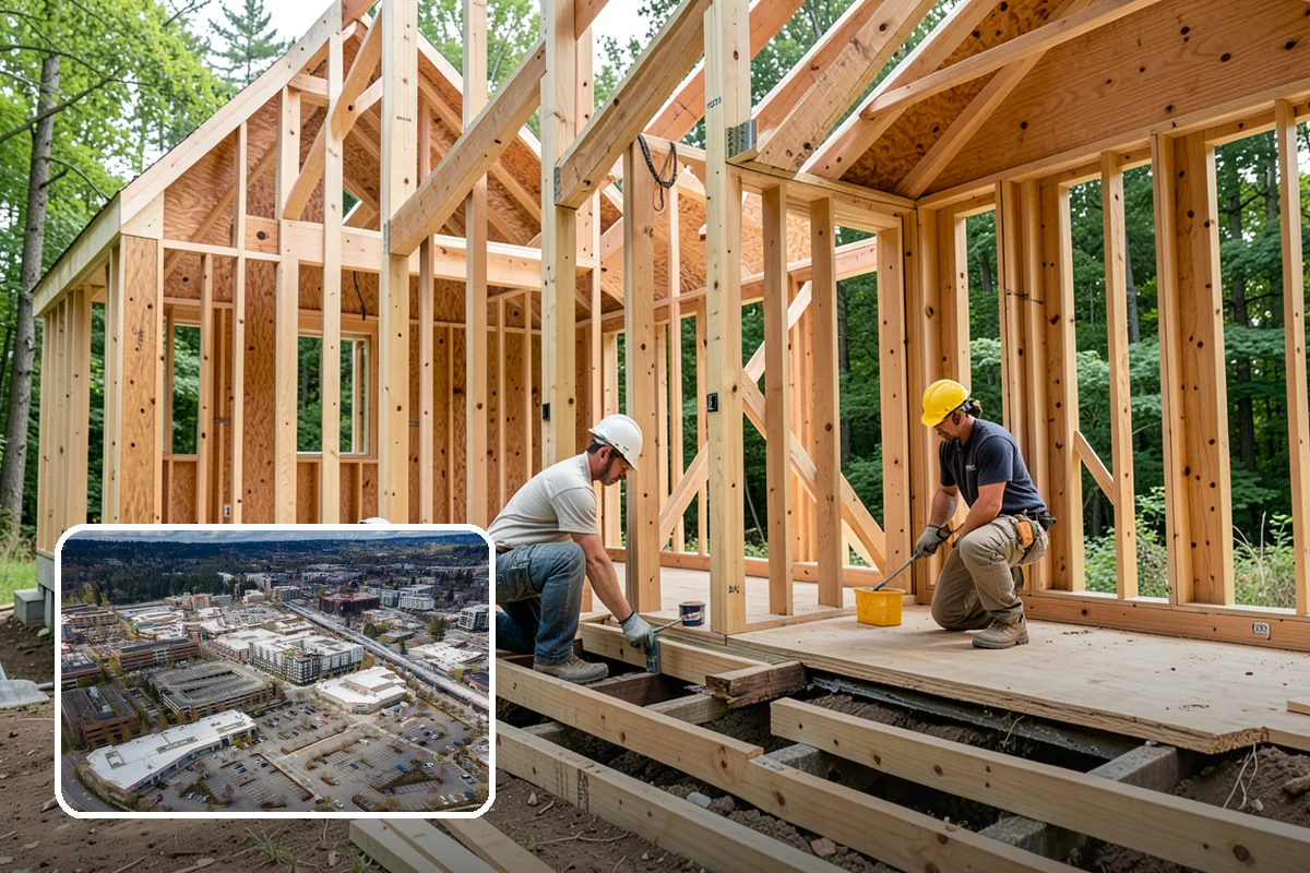 Modular Home Construction in Redmond, King County, WA - Indoor construction protects materials from PNW moisture