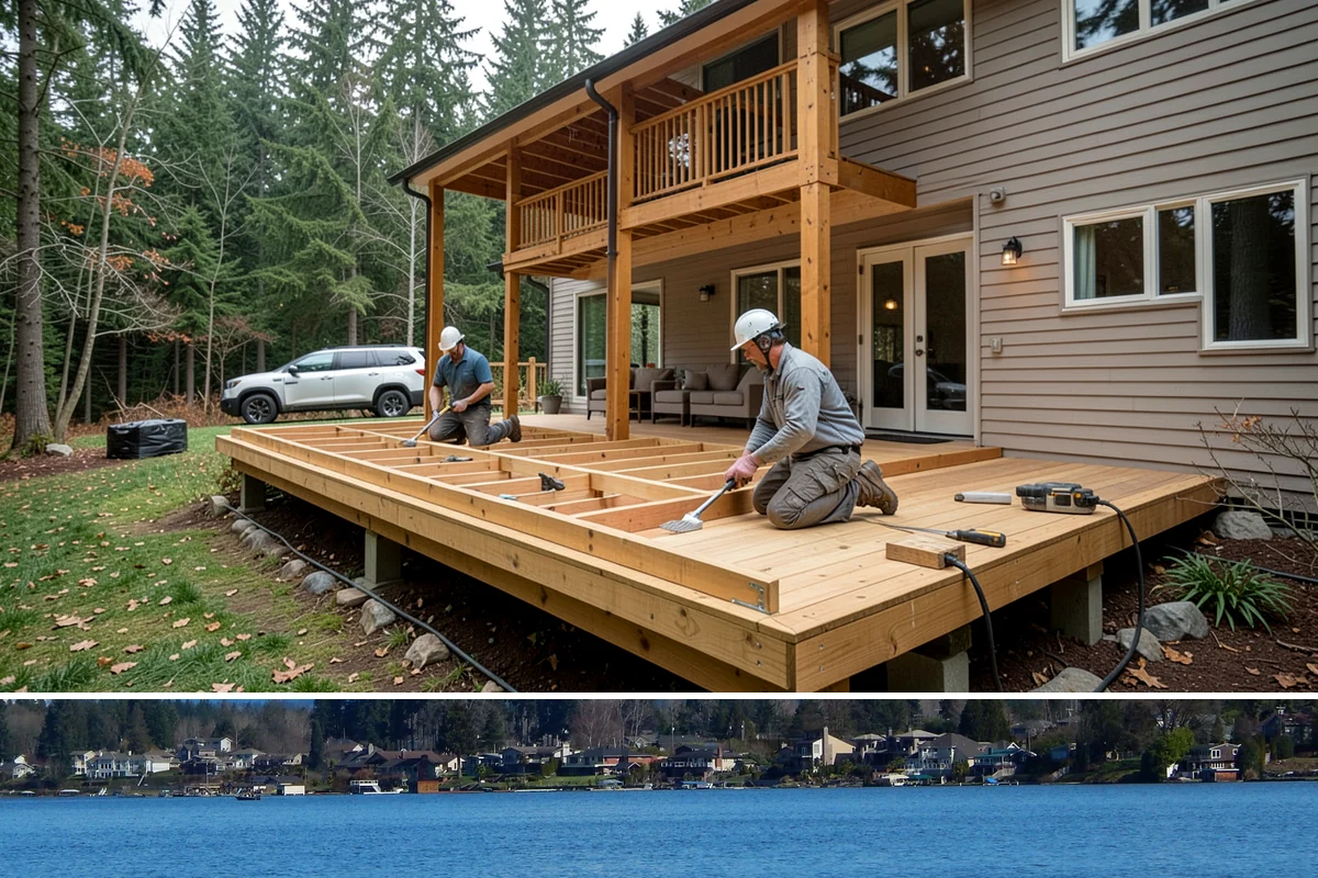 Mudroom Addition in Lake Stevens, Snohomish County, WA - A mudroom pays off most ahead of the rainy season, so we prioritize enclosing it before fall.
