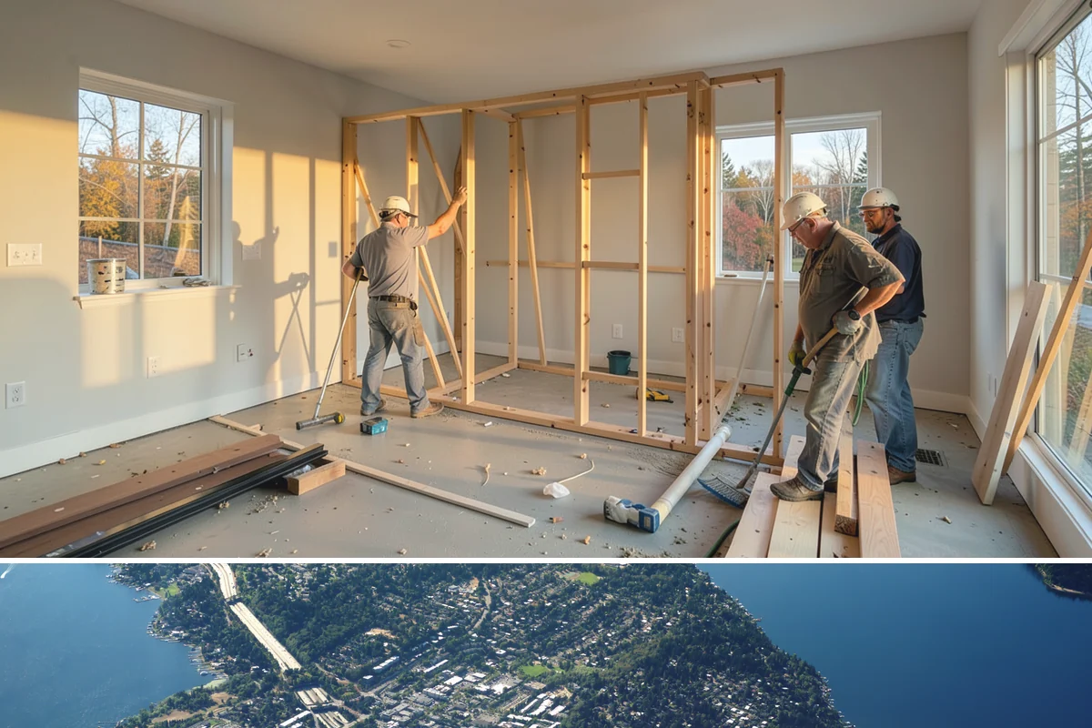 Mudroom Bench Construction in Mercer Island, King County, WA - This project fits well in early autumn so the bench is ready to organize soggy footwear before the heaviest PNW rains arrive.