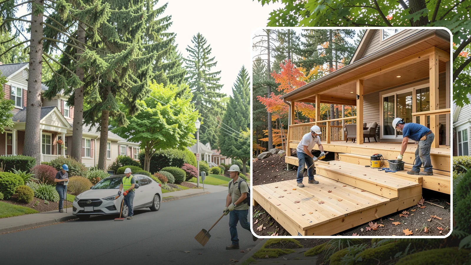 Multi-Level Deck Construction in Beaux Arts Village, King County, WA - Multi-level deck construction that carves usable terraces out of sloped Western Washington lots.