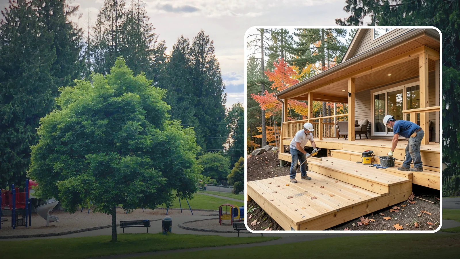 Multi-Level Deck Construction in Bonney Lake, Pierce County, WA - Multi-level deck construction that carves usable terraces out of sloped Western Washington lots.