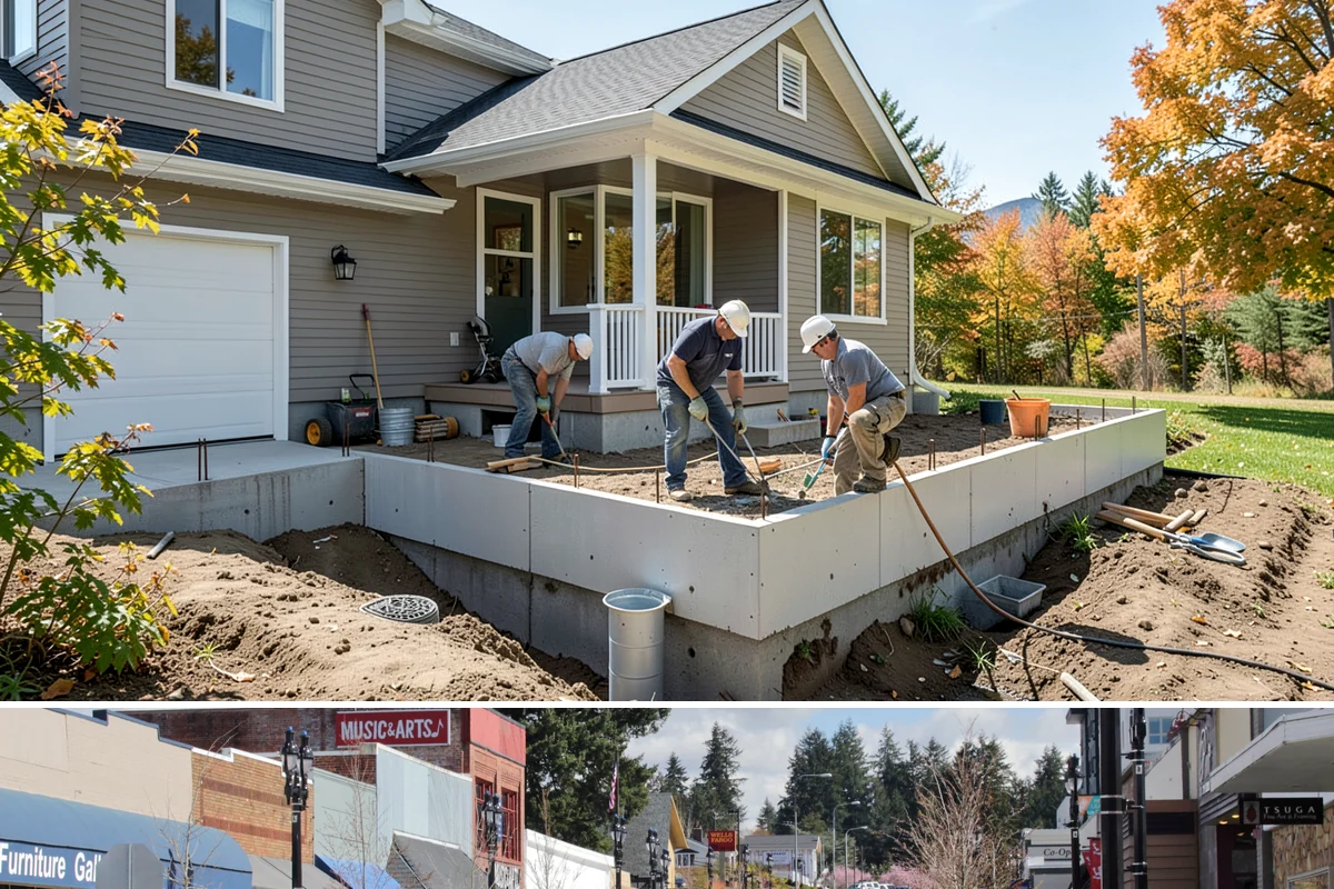 Multi-Level Deck Construction in Bothell, King County, WA - Summer's drier ground makes excavation and footing work on slopes far more manageable, so we prioritize hillside builds then.