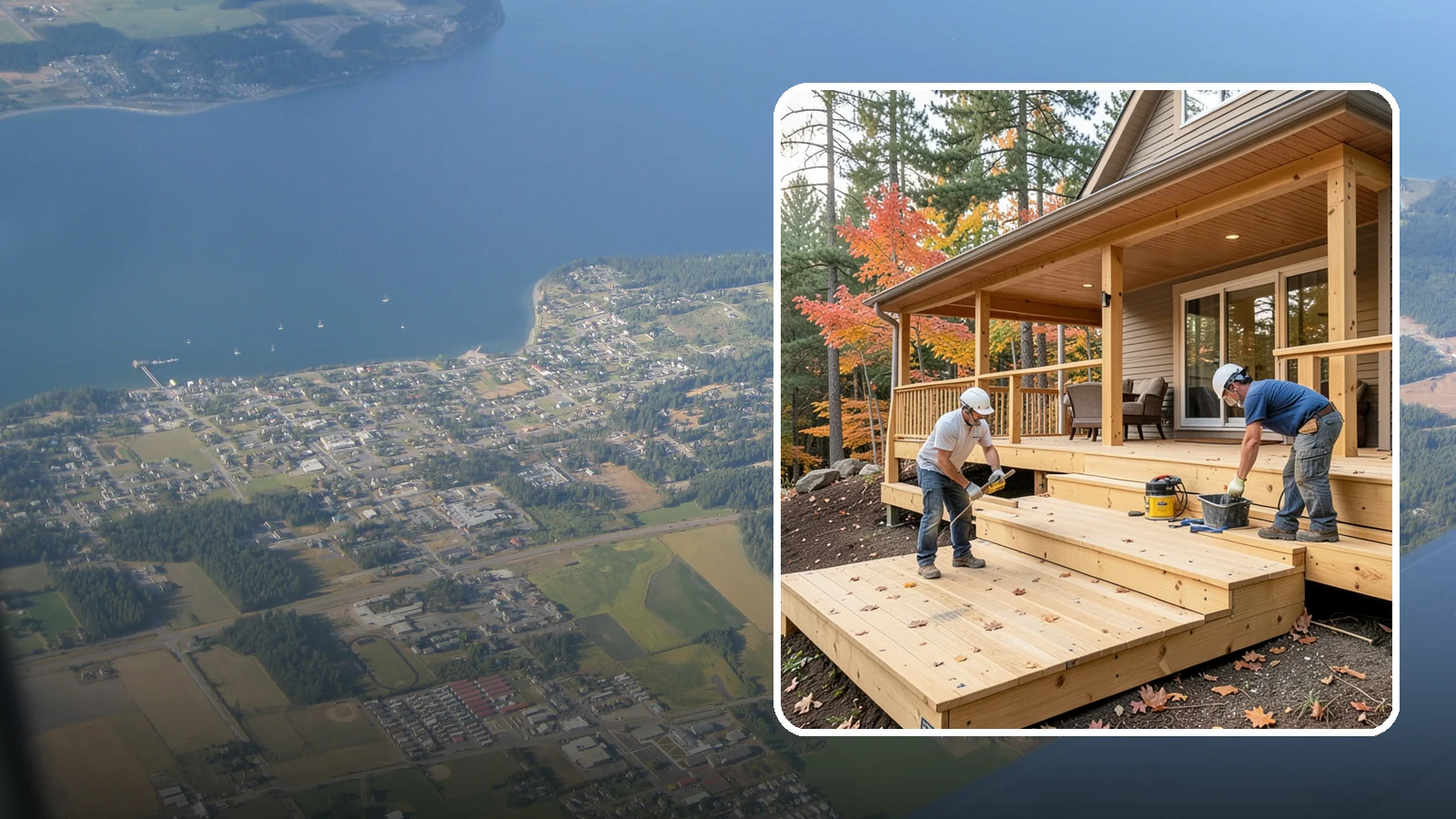 Multi-Level Deck Construction in Coupeville, Island County, WA - Multi-level deck construction that carves usable terraces out of sloped Western Washington lots.