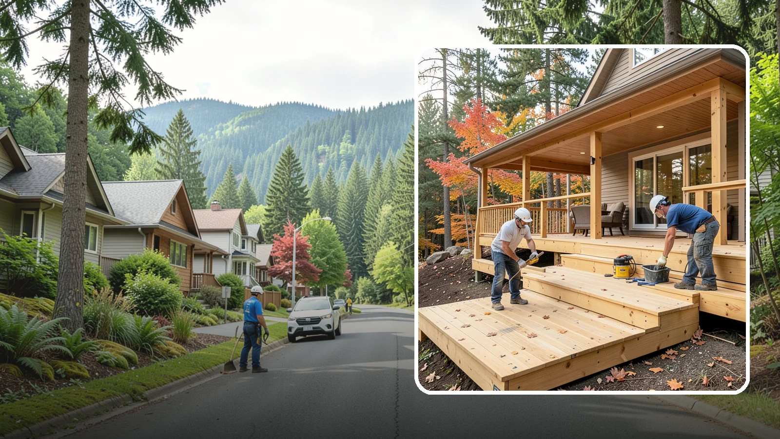 Multi-Level Deck Construction in Darrington, Snohomish County, WA - Multi-level deck construction that carves usable terraces out of sloped Western Washington lots.