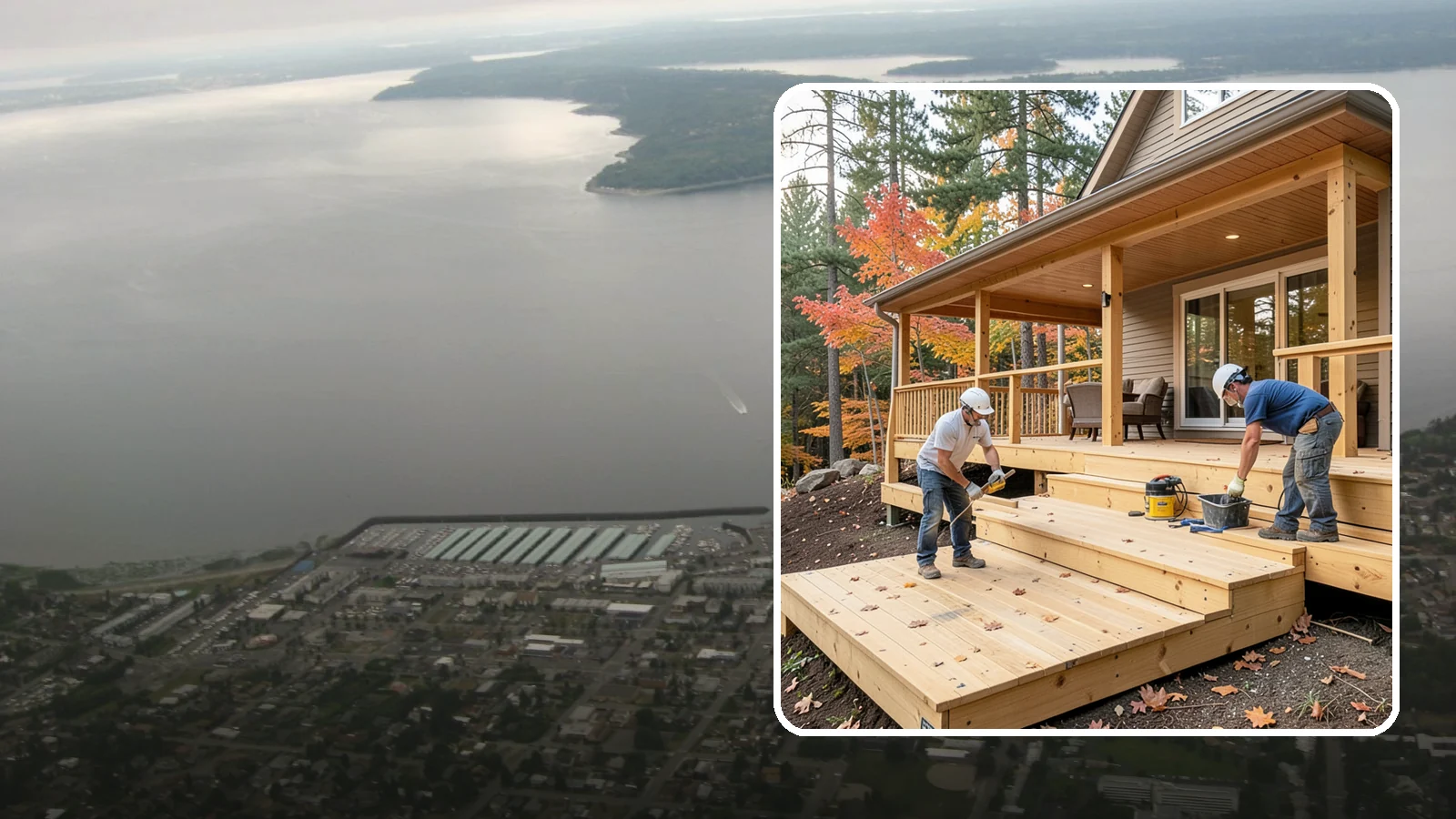 Multi-Level Deck Construction in Des Moines, King County, WA - Multi-level deck construction that carves usable terraces out of sloped Western Washington lots.