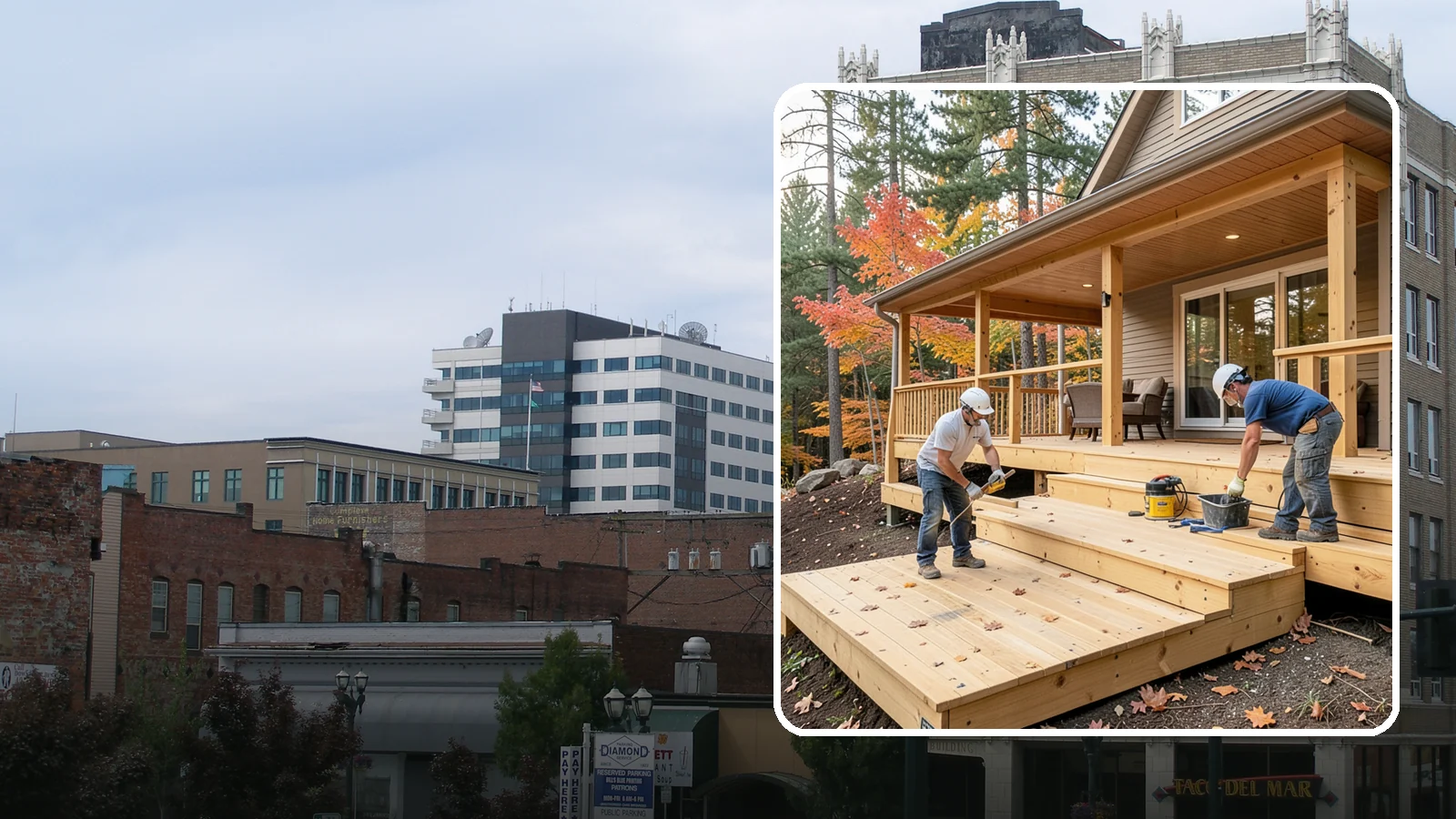 Multi-Level Deck Construction in Everett, Snohomish County, WA - Multi-level deck construction that carves usable terraces out of sloped Western Washington lots.