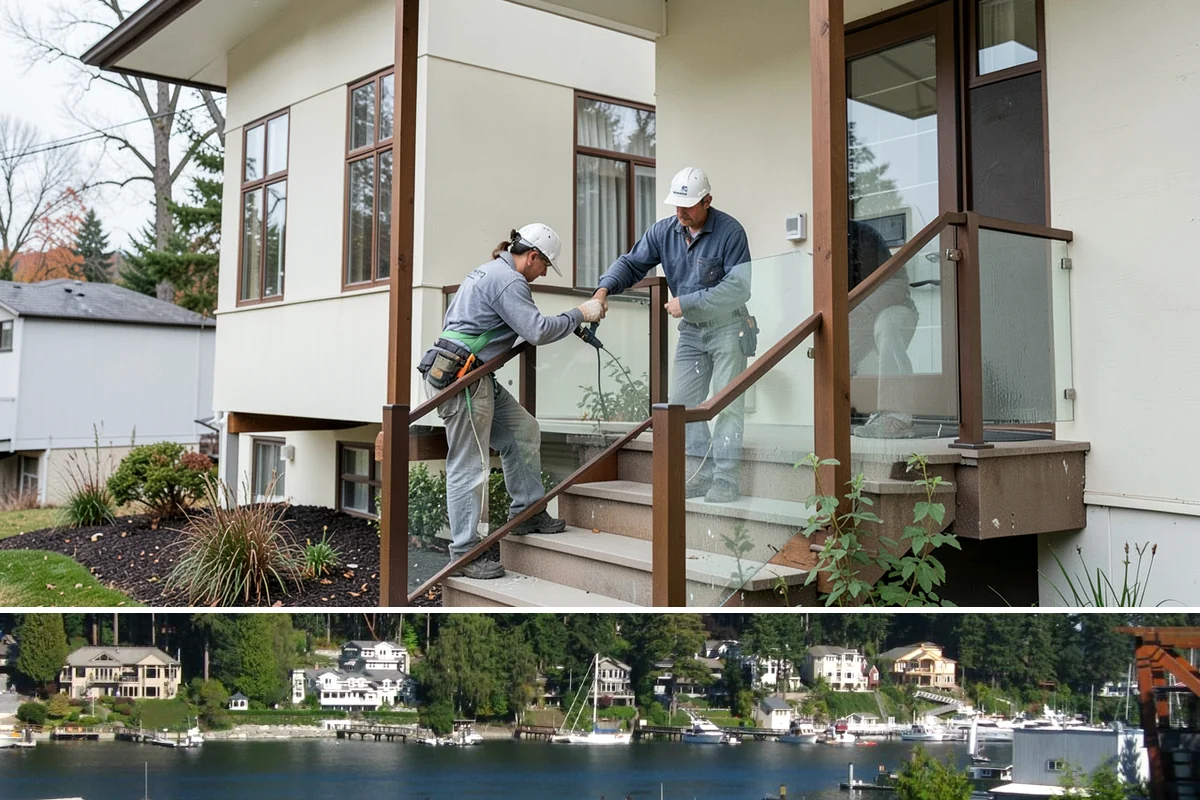Multi-Level Deck Construction in Gig Harbor, Pierce County, WA - Summer's drier ground makes excavation and footing work on slopes far more manageable, so we prioritize hillside builds then.