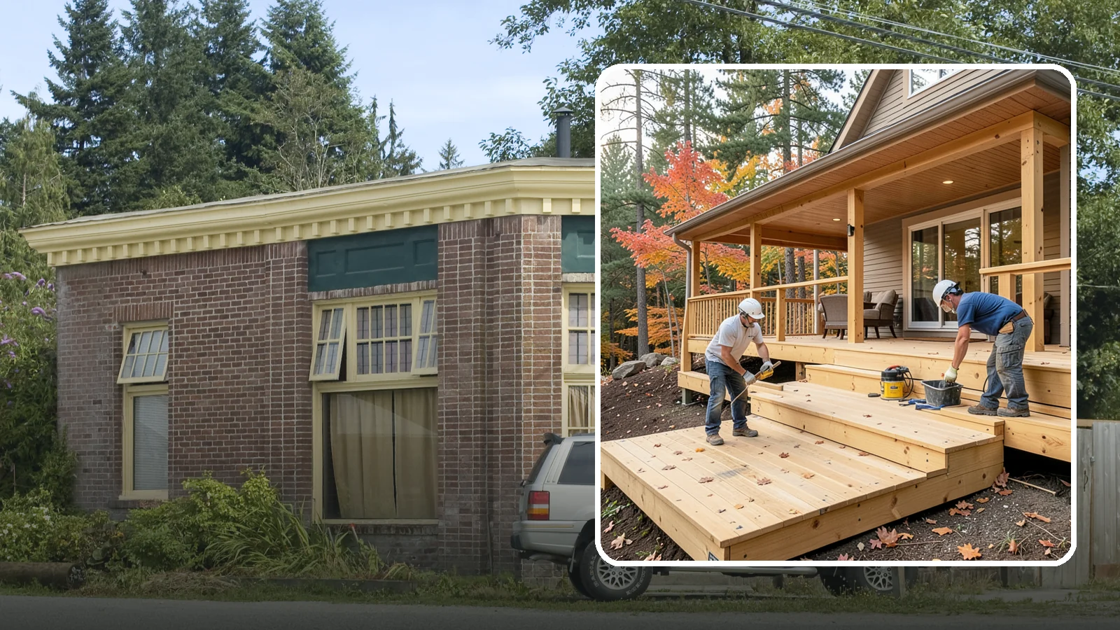 Multi-Level Deck Construction in Hamilton, Skagit County, WA - Multi-level deck construction that carves usable terraces out of sloped Western Washington lots.