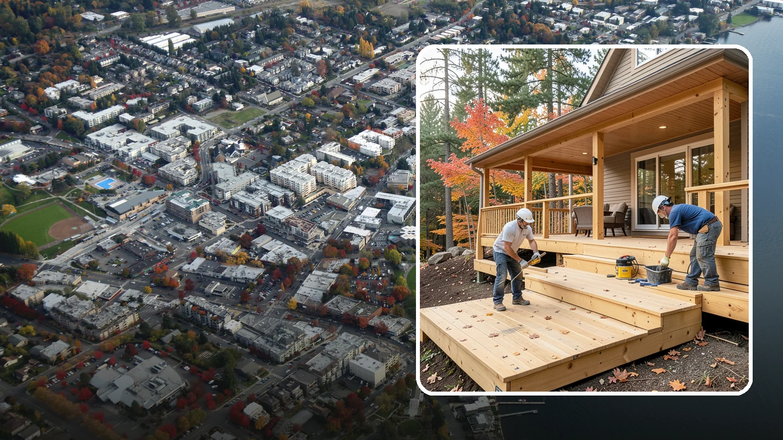 Multi-Level Deck Construction in Kirkland, King County, WA - Multi-level deck construction that carves usable terraces out of sloped Western Washington lots.