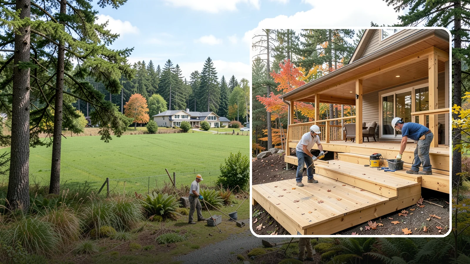 Multi-Level Deck Construction in Lyman, Skagit County, WA - Multi-level deck construction that carves usable terraces out of sloped Western Washington lots.