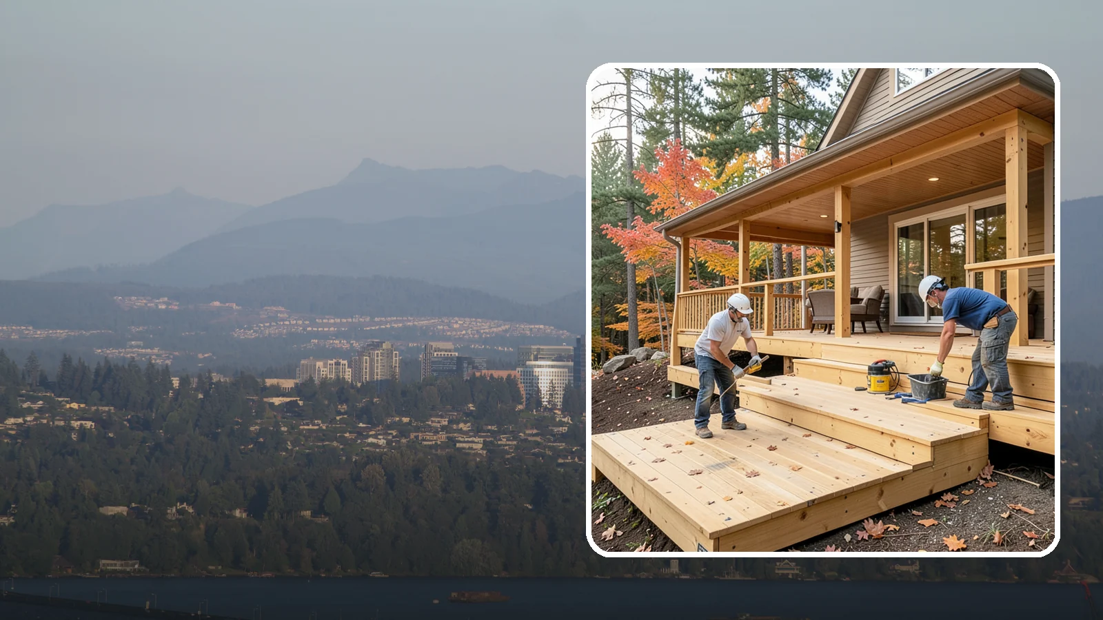 Multi-Level Deck Construction in Medina, King County, WA - Multi-level deck construction that carves usable terraces out of sloped Western Washington lots.