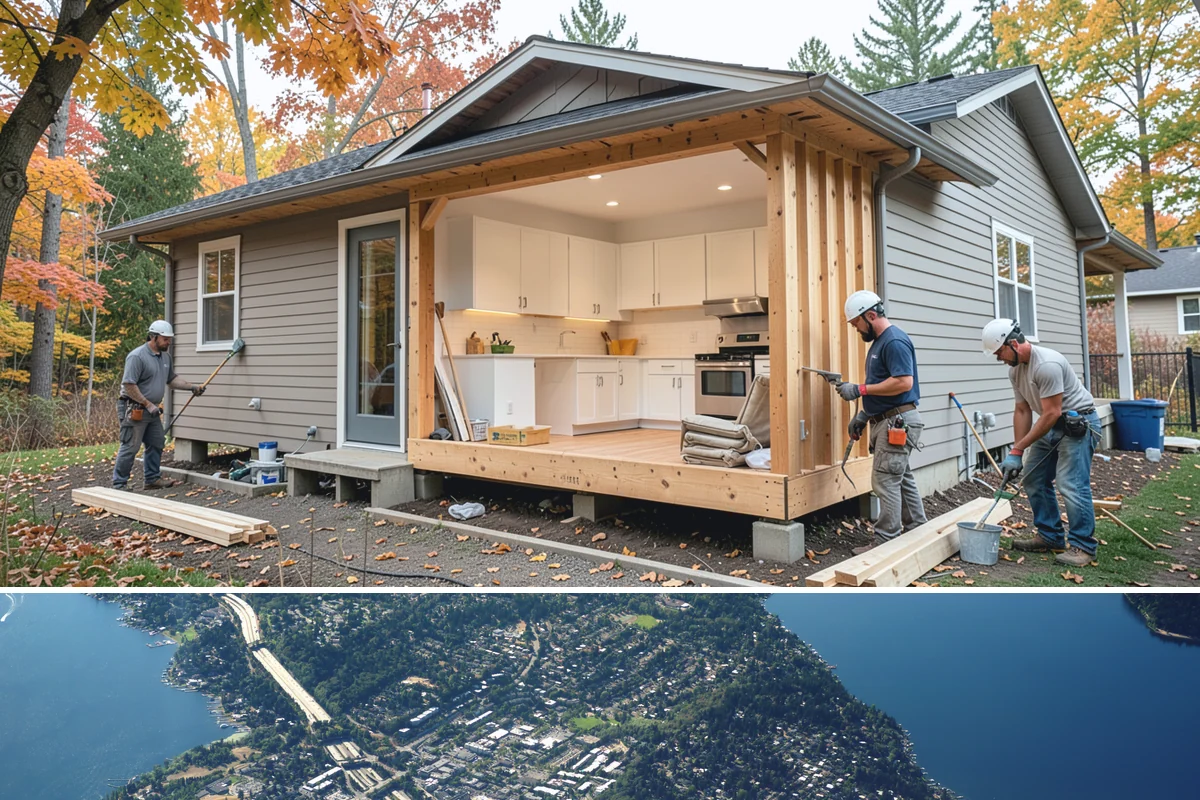 Multi-Level Deck Construction in Mercer Island, King County, WA - Summer's drier ground makes excavation and footing work on slopes far more manageable, so we prioritize hillside builds then.