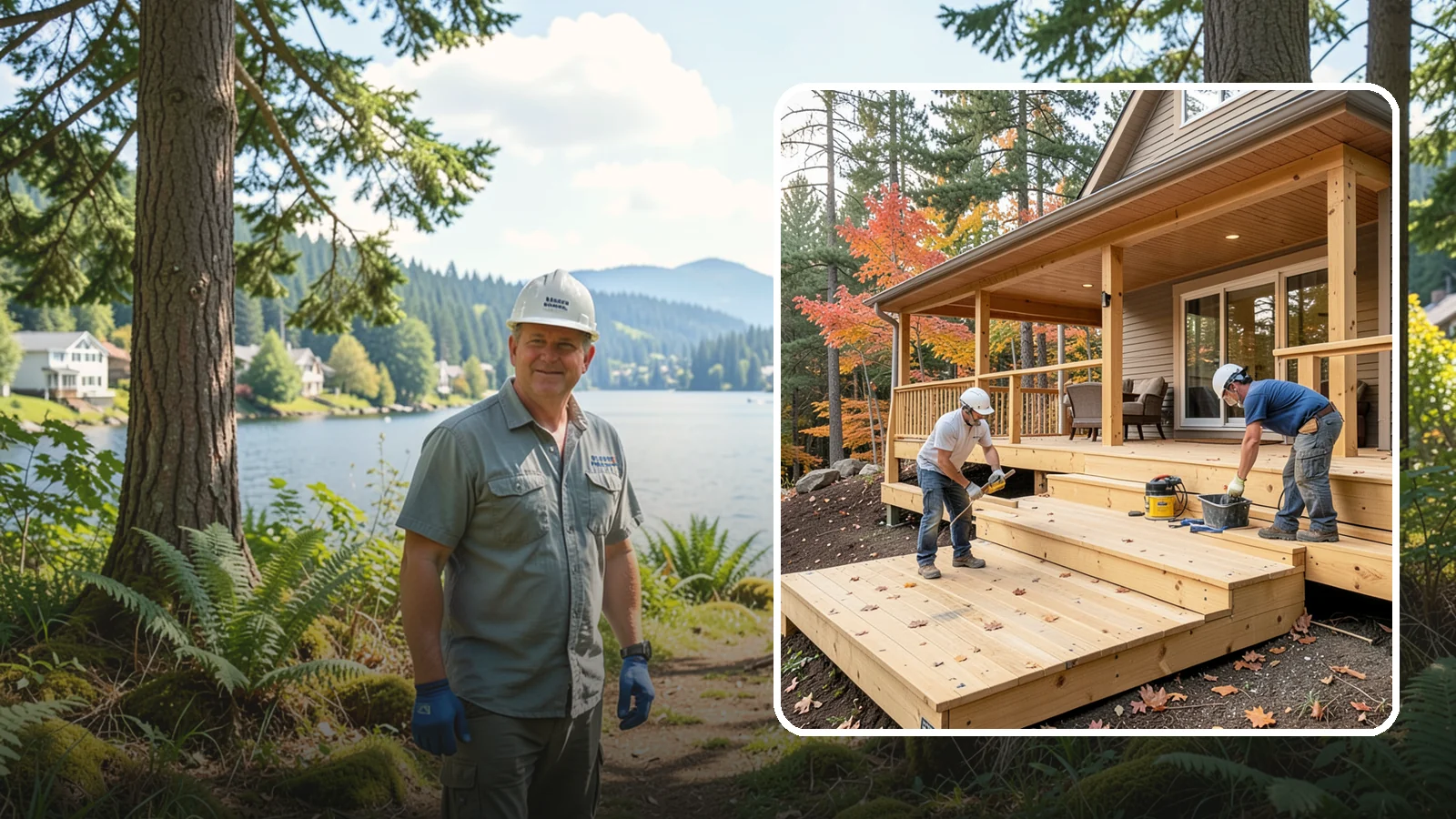 Multi-Level Deck Construction in Milton, King County, WA - Multi-level deck construction that carves usable terraces out of sloped Western Washington lots.