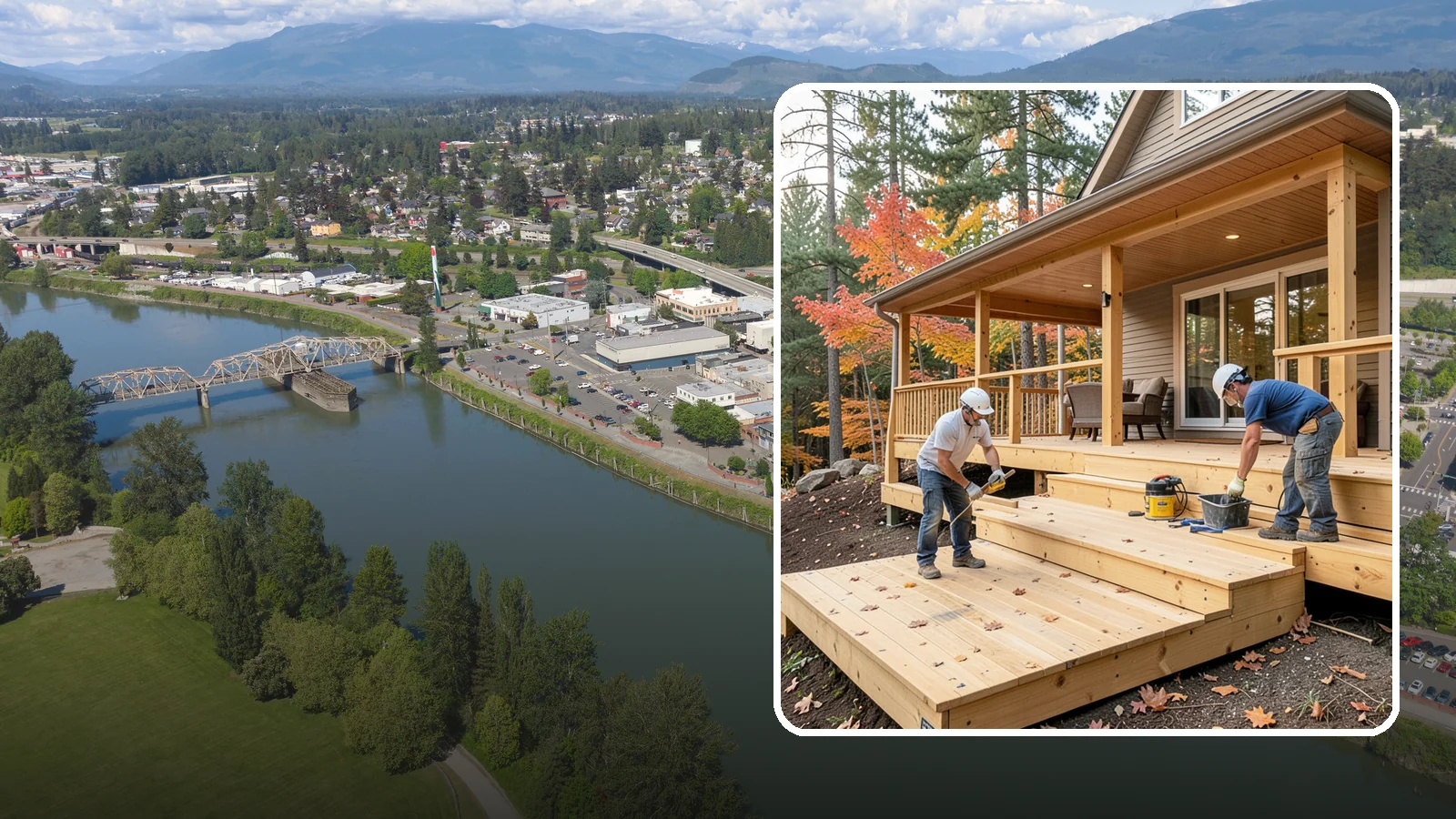 Multi-Level Deck Construction in Mount Vernon, Skagit County, WA - Multi-level deck construction that carves usable terraces out of sloped Western Washington lots.