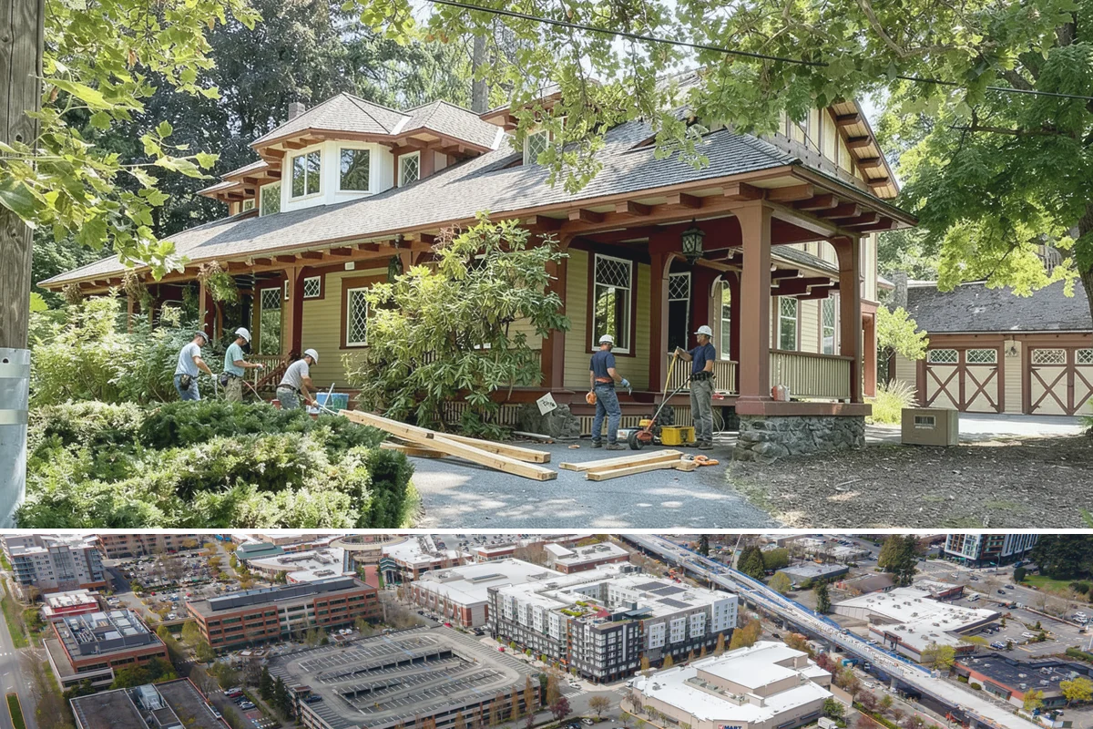 Multi-Level Deck Construction in Redmond, King County, WA - Summer's drier ground makes excavation and footing work on slopes far more manageable, so we prioritize hillside builds then.