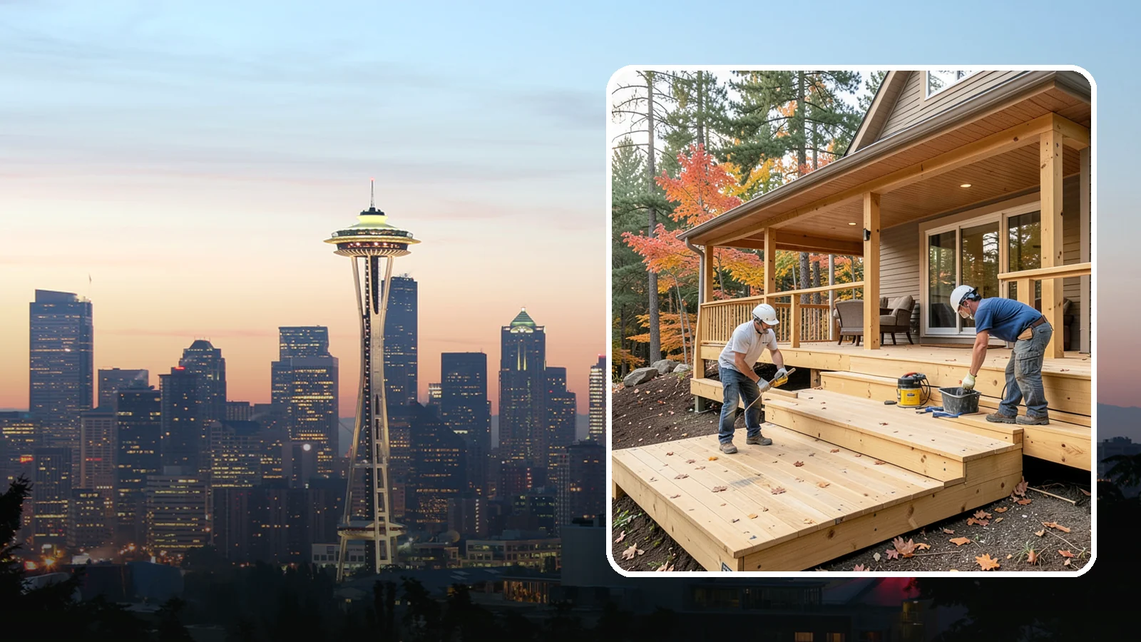 Multi-Level Deck Construction in Seattle, King County, WA - Multi-level deck construction that carves usable terraces out of sloped Western Washington lots.