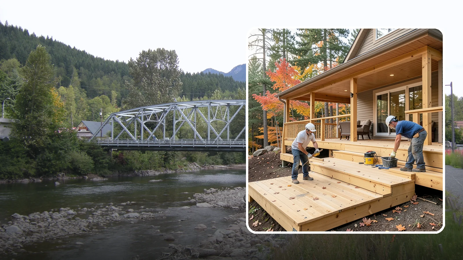 Multi-Level Deck Construction in Skykomish, King County, WA - Multi-level deck construction that carves usable terraces out of sloped Western Washington lots.