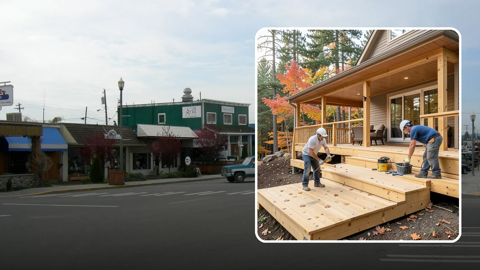 Multi-Level Deck Construction in Stanwood, Snohomish County, WA - Multi-level deck construction that carves usable terraces out of sloped Western Washington lots.
