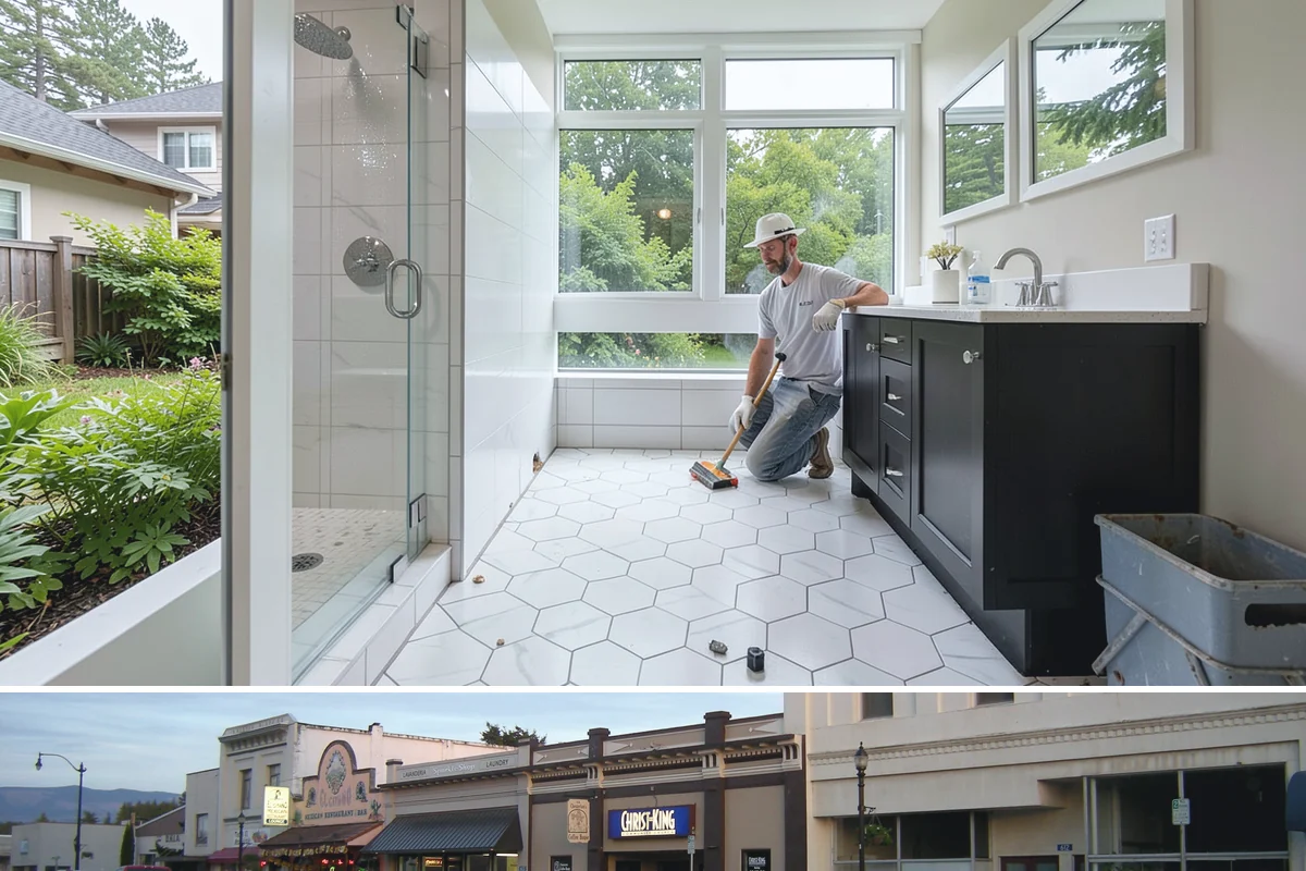 Natural Stone Flooring in Burlington, Skagit County, WA - Natural stone is installed indoors year-round, though drier months ease the handling and staging of heavy stone slabs.