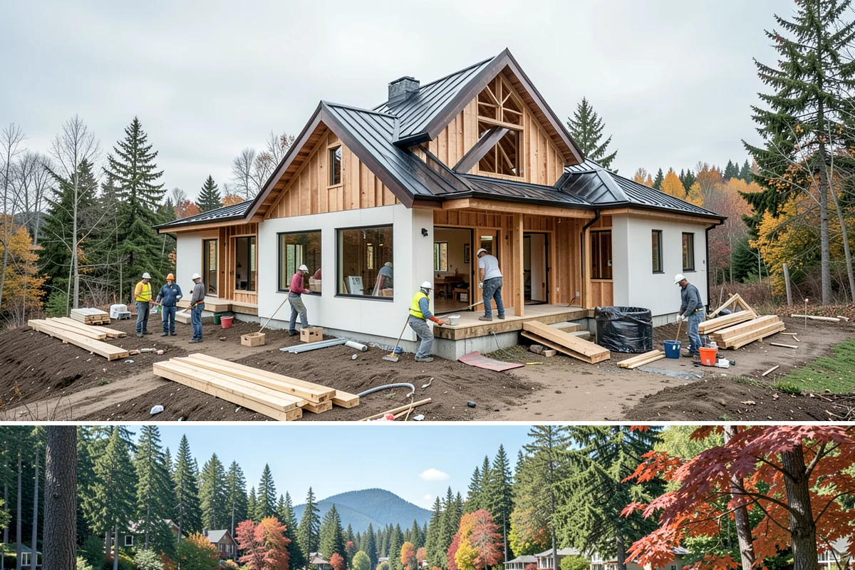 Natural Stone Flooring in Covington, King County, WA - Natural stone is installed indoors year-round, though drier months ease the handling and staging of heavy stone slabs.