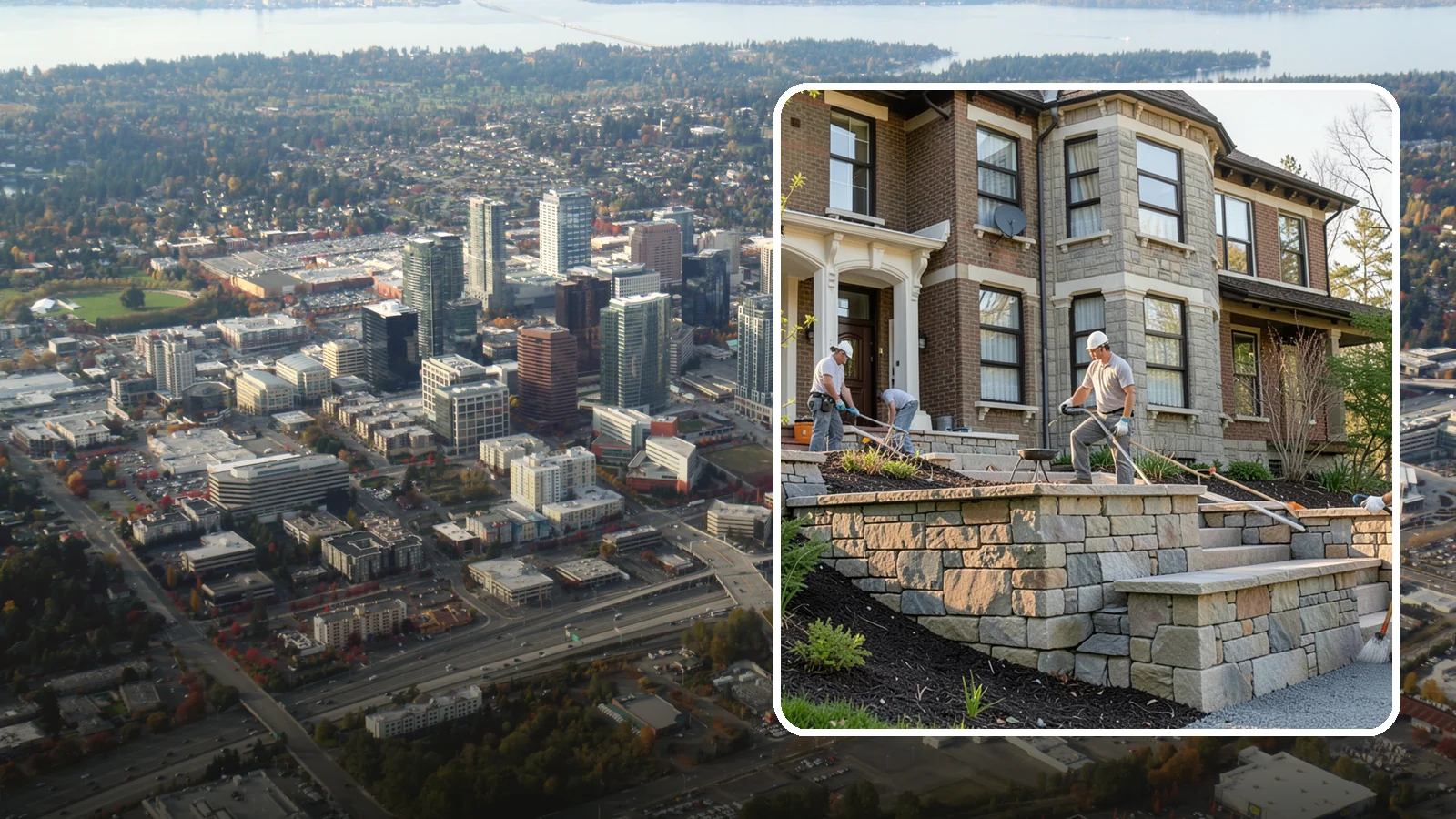 Natural Stone Retaining Wall in Bellevue, King County, WA - Hand-setting natural stone into a retaining wall that combines timeless beauty with solid slope support.