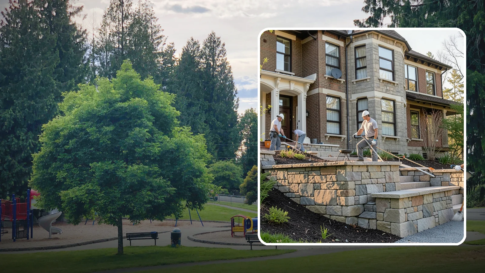 Natural Stone Retaining Wall in Bonney Lake, Pierce County, WA - Hand-setting natural stone into a retaining wall that combines timeless beauty with solid slope support.