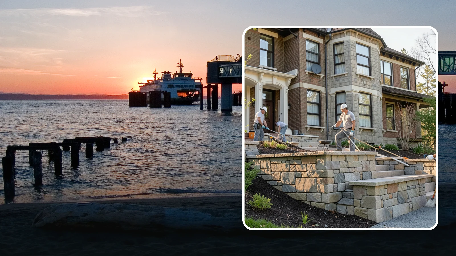 Natural Stone Retaining Wall in Edmonds, Snohomish County, WA - Hand-setting natural stone into a retaining wall that combines timeless beauty with solid slope support.