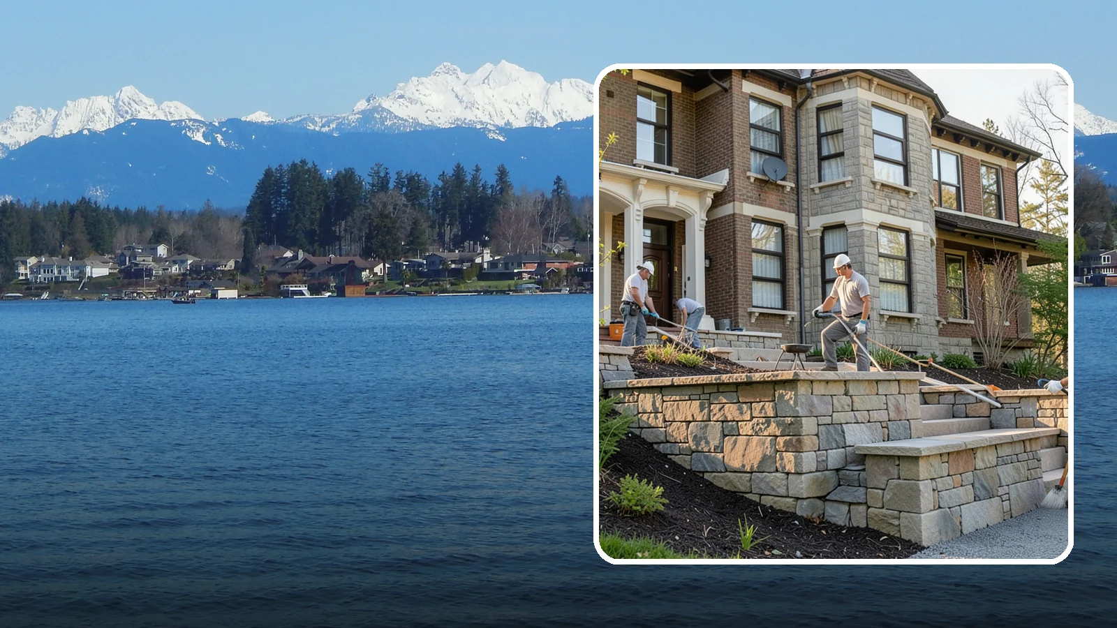 Natural Stone Retaining Wall in Lake Stevens, Snohomish County, WA - Hand-setting natural stone into a retaining wall that combines timeless beauty with solid slope support.