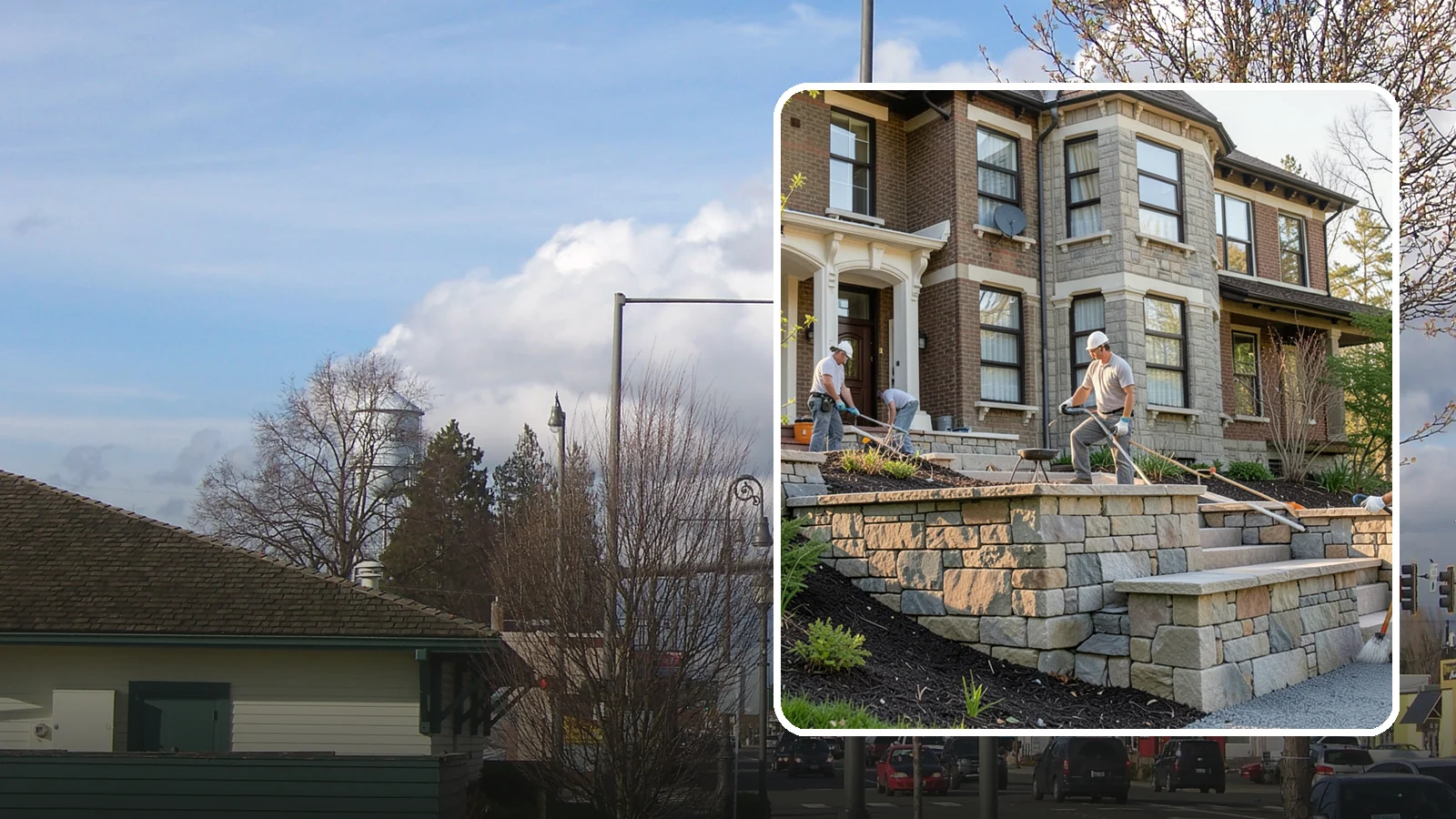Natural Stone Retaining Wall in Marysville, Snohomish County, WA - Hand-setting natural stone into a retaining wall that combines timeless beauty with solid slope support.