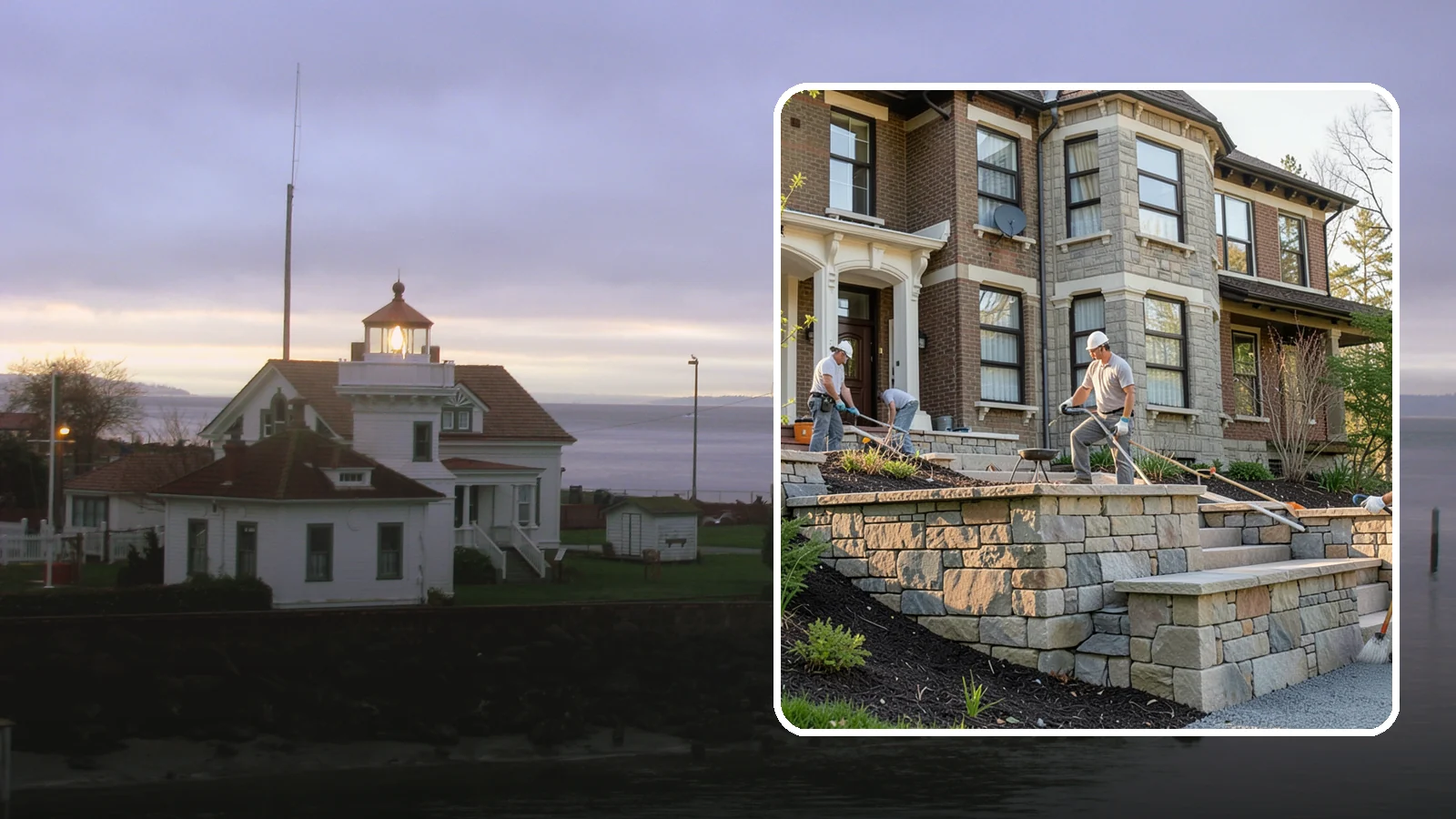 Natural Stone Retaining Wall in Mukilteo, Snohomish County, WA - Hand-setting natural stone into a retaining wall that combines timeless beauty with solid slope support.