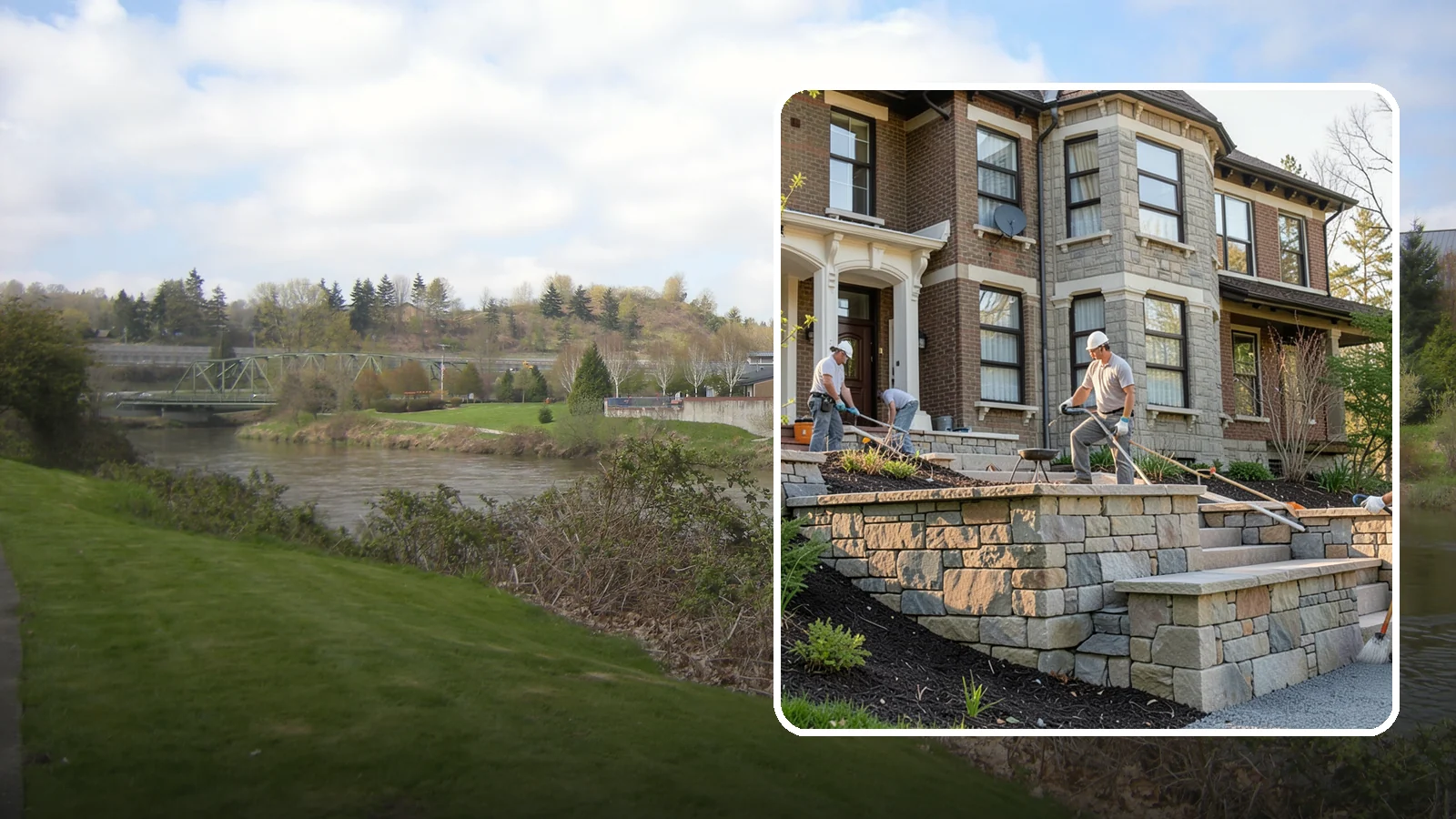 Natural Stone Retaining Wall in Tukwila, King County, WA - Hand-setting natural stone into a retaining wall that combines timeless beauty with solid slope support.