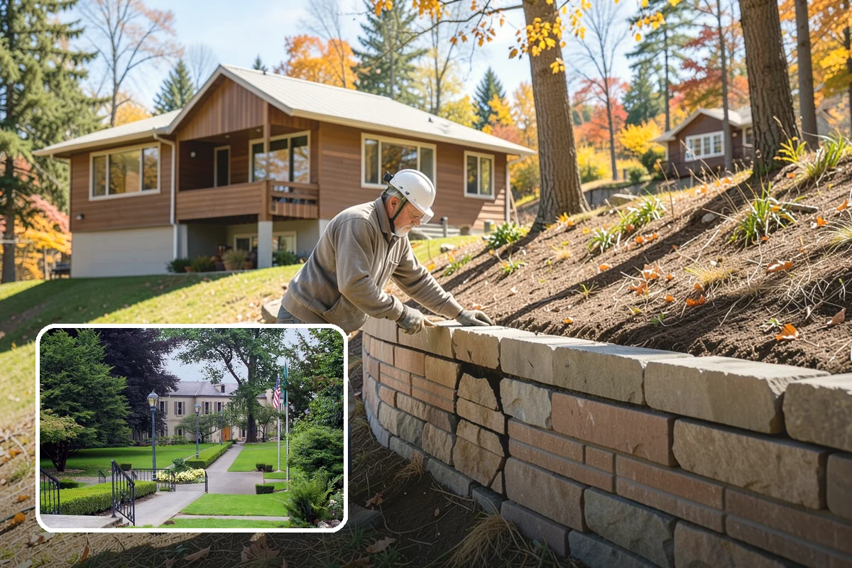 Natural Stone Retaining Wall in Woodinville, King County, WA - Timeless, high-end appearance that ages beautifully