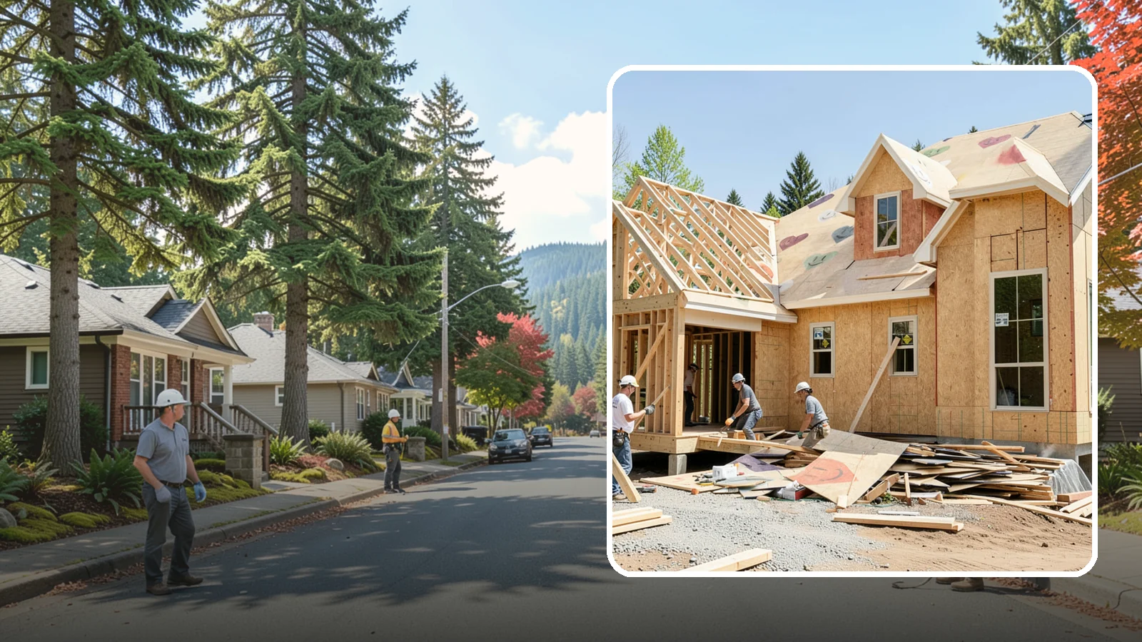 New Home Framing in Hunts Point, King County, WA - Structural framing of new homes, from the sill plate to the roof trusses.