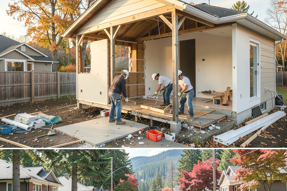 New Home Framing in Hunts Point, King County, WA - We push to frame and dry-in during summer dry spells so the structure isn't saturated by fall rain.