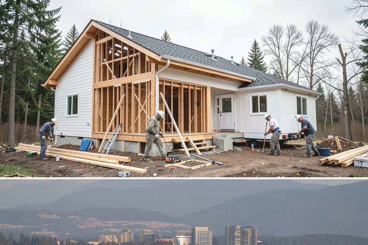 New Home Framing in Medina, King County, WA - We push to frame and dry-in during summer dry spells so the structure isn't saturated by fall rain.