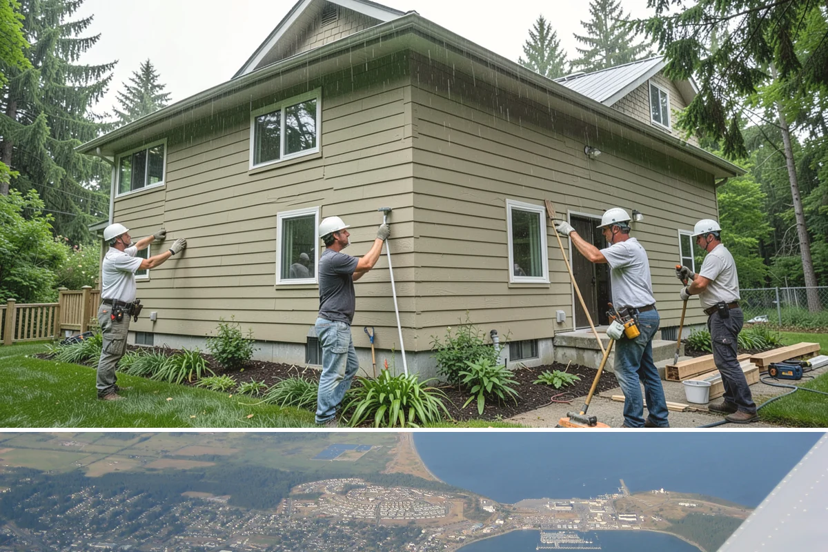 New Home Framing in Oak Harbor, Island County, WA - We push to frame and dry-in during summer dry spells so the structure isn't saturated by fall rain.