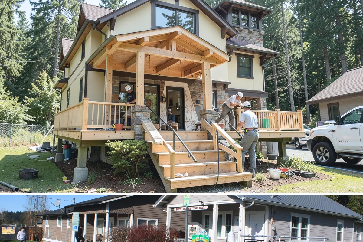 New Home Framing in South Prairie, Pierce County, WA - We push to frame and dry-in during summer dry spells so the structure isn't saturated by fall rain.