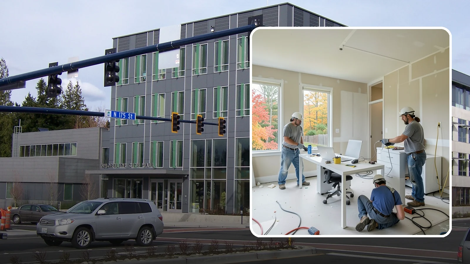 Office Buildout in Shoreline, King County, WA - Construction of functional, modern office environments within commercial buildings.